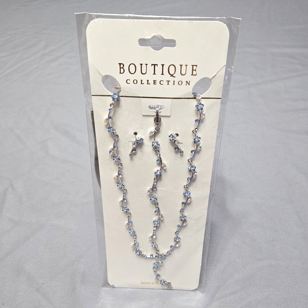 Boutique Collection Silver & Blue Crystal Floral Jewelry Set